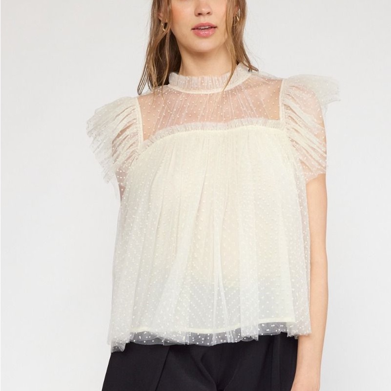 Entro White Tulle Top